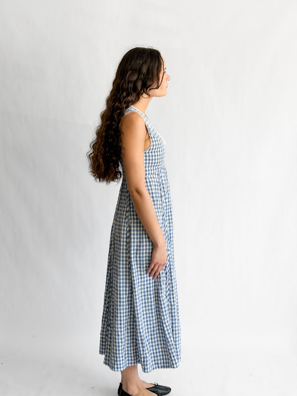 Sofie the Label Cecilia Blue Cotton Gingham Cotton Sleeveless Midi Dress