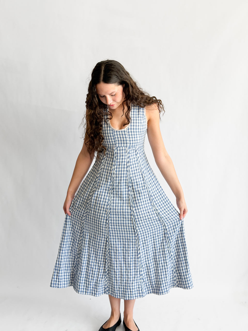 Sofie the Label Cecilia Blue Cotton Gingham Cotton Sleeveless Midi Dress