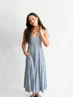 Sofie the Label Cecilia Blue Cotton Gingham Cotton Sleeveless Midi Dress