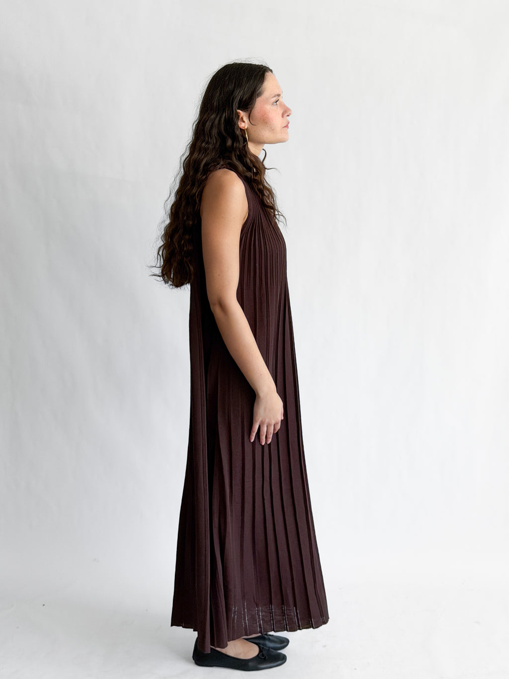 Lucy Paris Selene Dark Brown Pleated Halter Midi Dress