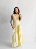 Sofie the Label Audrey Butter Yellow Mixed Media Asymmetrical Midi Dress