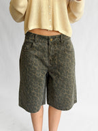 Miou Muse Wesley Leopard Print Bermuda Denim Shorts