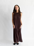 Lucy Paris Selene Dark Brown Pleated Halter Midi Dress