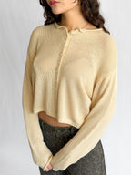 Miou Muse Wyatt Vanilla Oat Woven Knit Buttoned Cardigan
