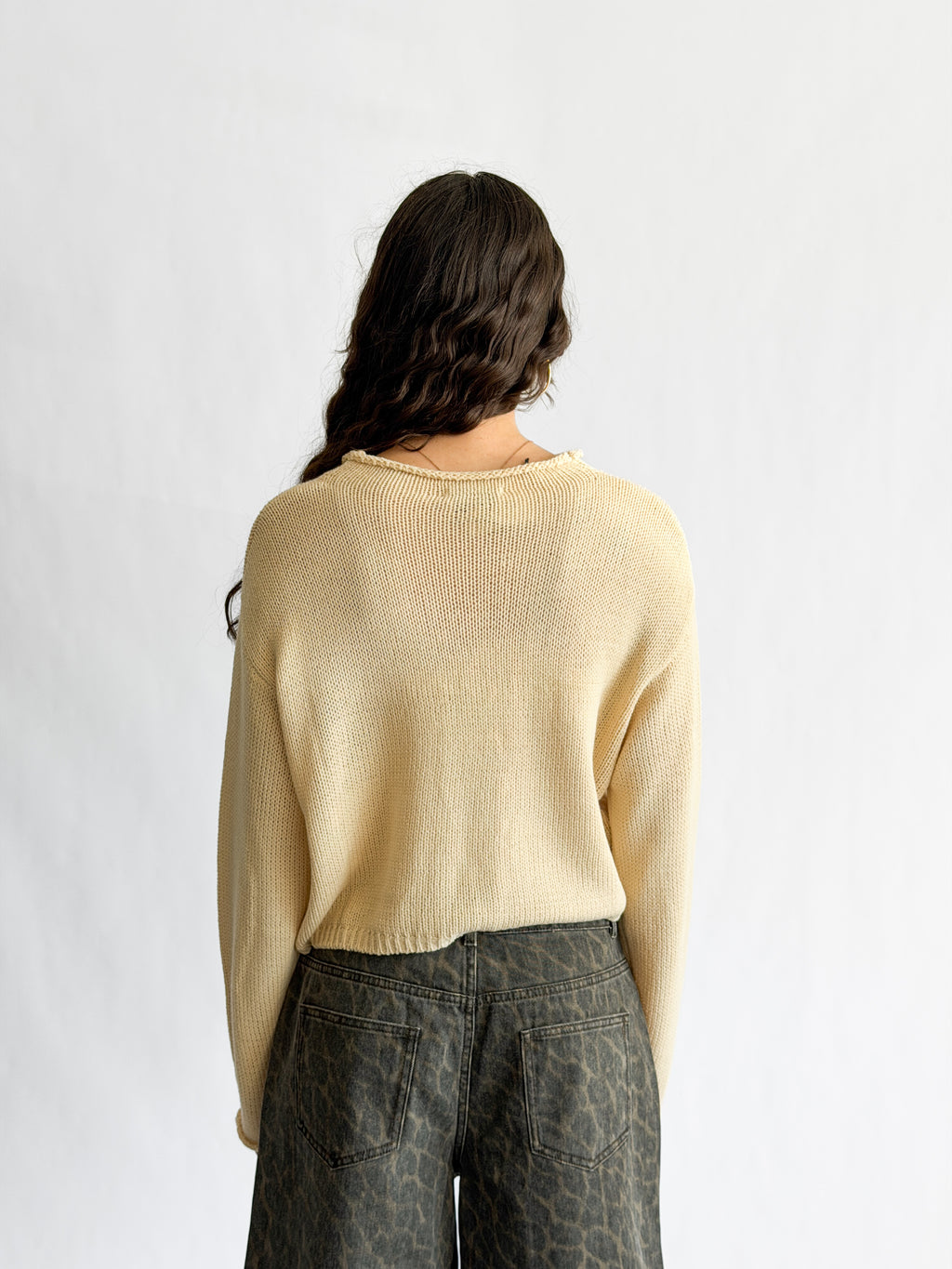 Miou Muse Wyatt Vanilla Oat Woven Knit Buttoned Cardigan