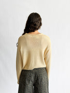 Miou Muse Wyatt Vanilla Oat Woven Knit Buttoned Cardigan
