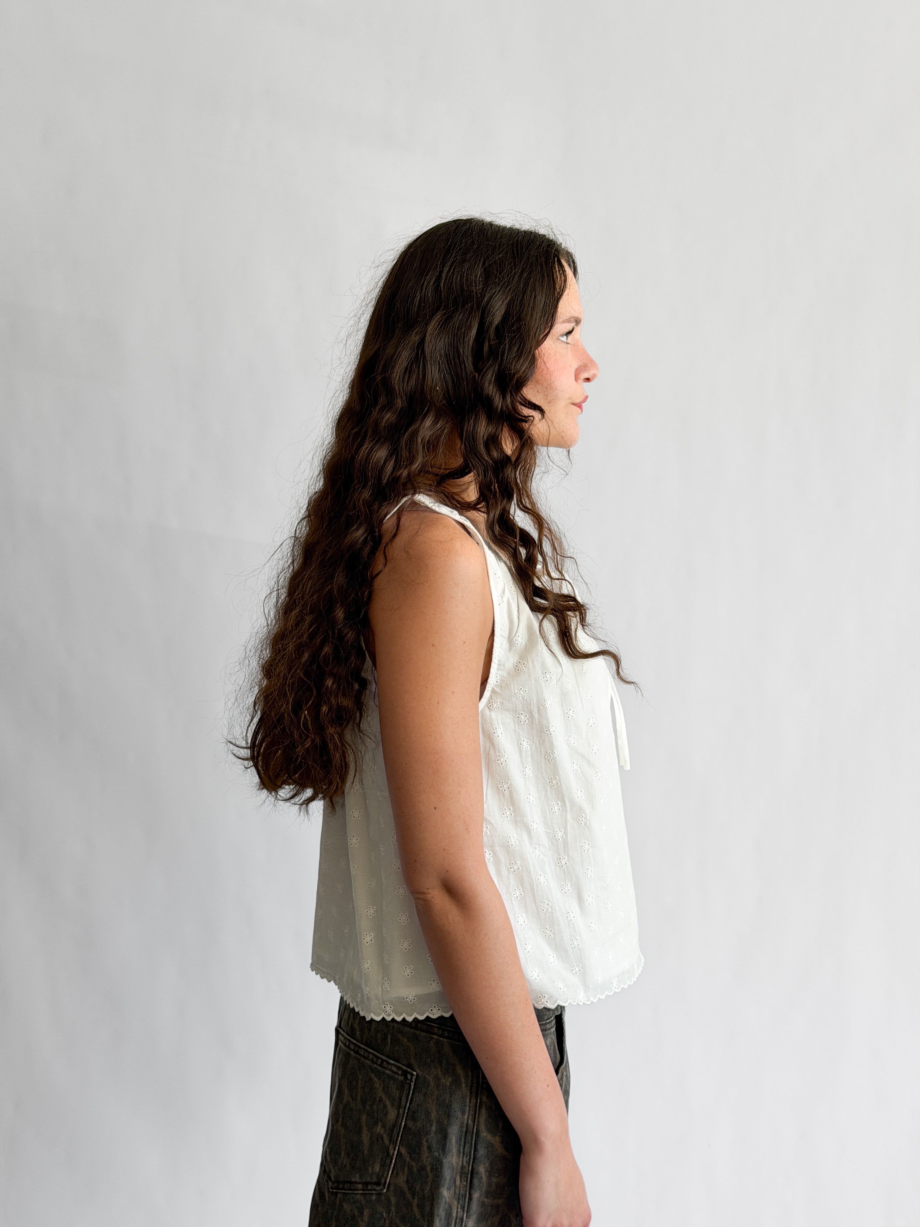Things Between Zoey White Cotton Eyelet Babydoll Tank Top