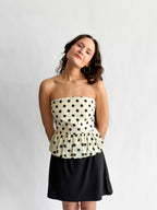 Lucy Paris Ariana Polka Dot Cotton Strapless Peplum Top