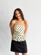 Lucy Paris Ariana Polka Dot Cotton Strapless Peplum Top