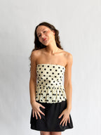 Lucy Paris Ariana Polka Dot Cotton Strapless Peplum Top