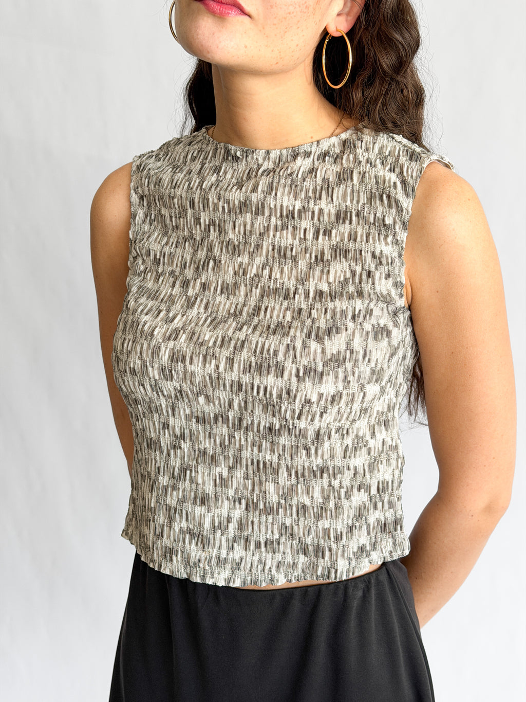 Miou Muse Luna Grey Multicolor Shirred Tank Top