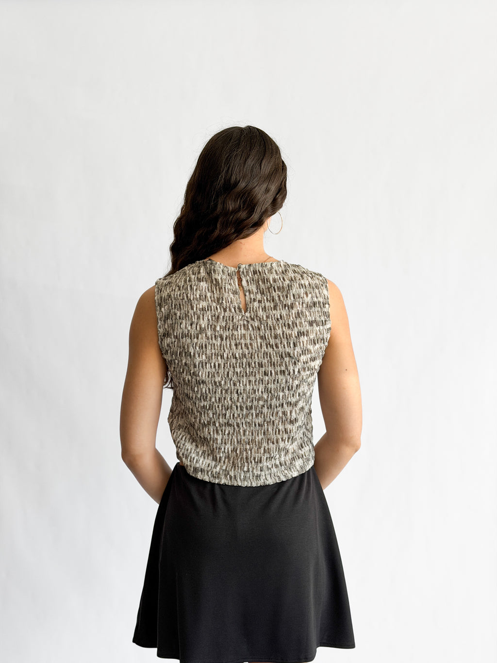 Miou Muse Luna Grey Multicolor Shirred Tank Top