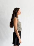 Miou Muse Luna Grey Multicolor Shirred Tank Top