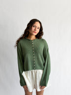 Miou Muse Wyatt Ivy Green Woven Knit Buttoned Cardigan
