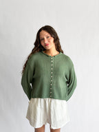 Miou Muse Wyatt Ivy Green Woven Knit Buttoned Cardigan
