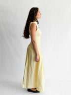 Sofie the Label Audrey Butter Yellow Mixed Media Asymmetrical Midi Dress