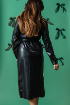 Lucy Paris Gellar Black Faux Leather Buttoned Midi Dress