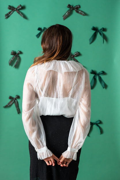 Lucy Paris Garance White Sheer Crinkle Peasant Top