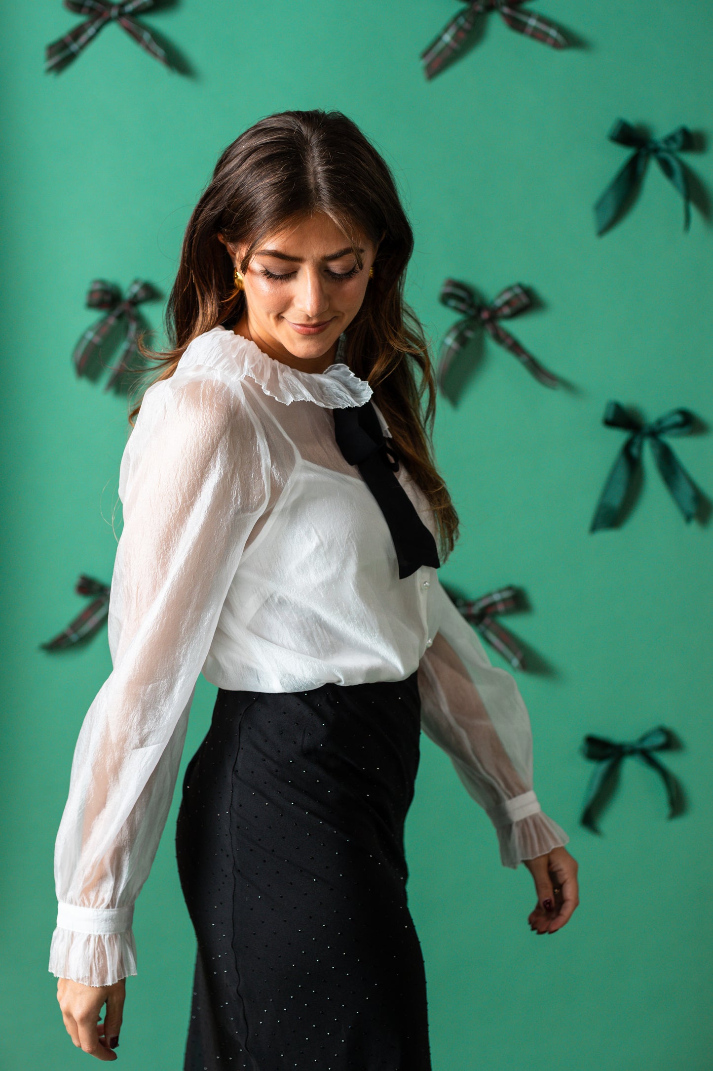 Lucy Paris Garance White Sheer Crinkle Peasant Top
