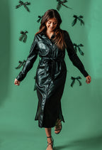 Lucy Paris Gellar Black Faux Leather Buttoned Midi Dress