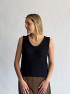 Elle Grey Iris Navy Woven Knit Sleeveless Top