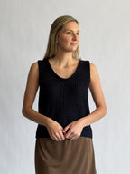 Elle Grey Iris Navy Woven Knit Sleeveless Top