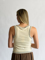 Reese Cream Contrast Stitch Fish Patch Tank Top