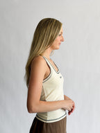 Reese Cream Contrast Stitch Fish Patch Tank Top