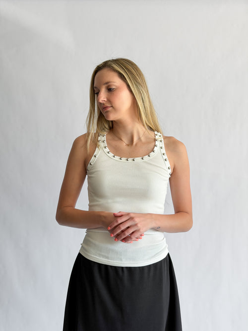 Remy Stud Detail Ribbed Tank Top (White)