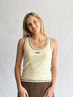 Reese Cream Contrast Stitch Fish Patch Tank Top