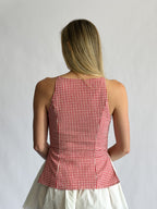 Rory Red Gingham Boatneck Sleeveless Top