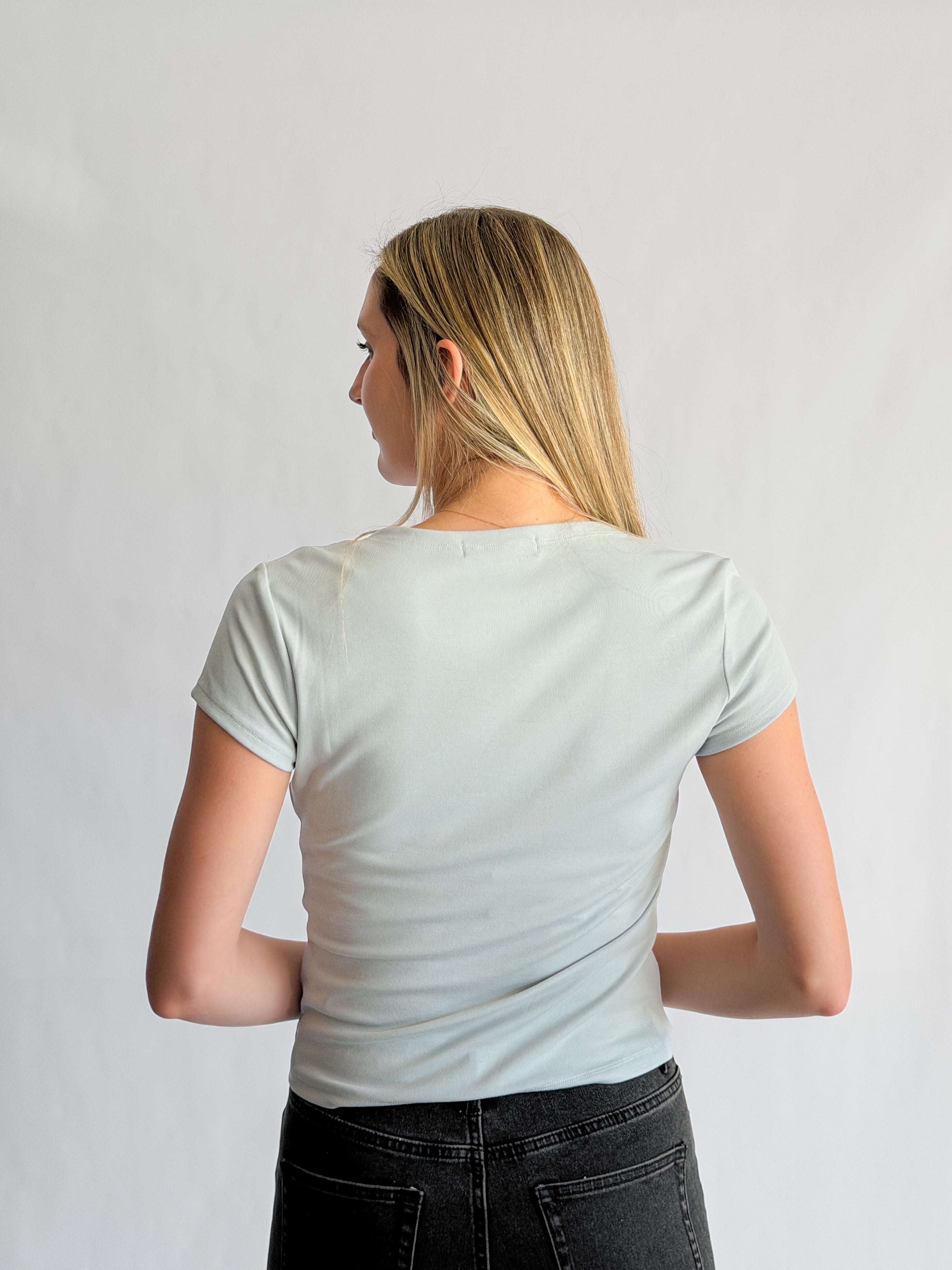 Quinn Soft Stretch Boatneck Short Sleeve Top (Blue)