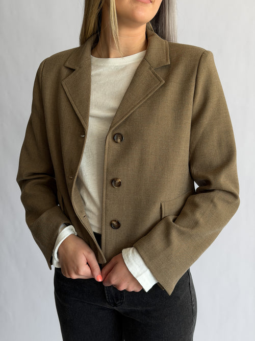 Rowan Taupe Boxy Crop Buttoned Blazer