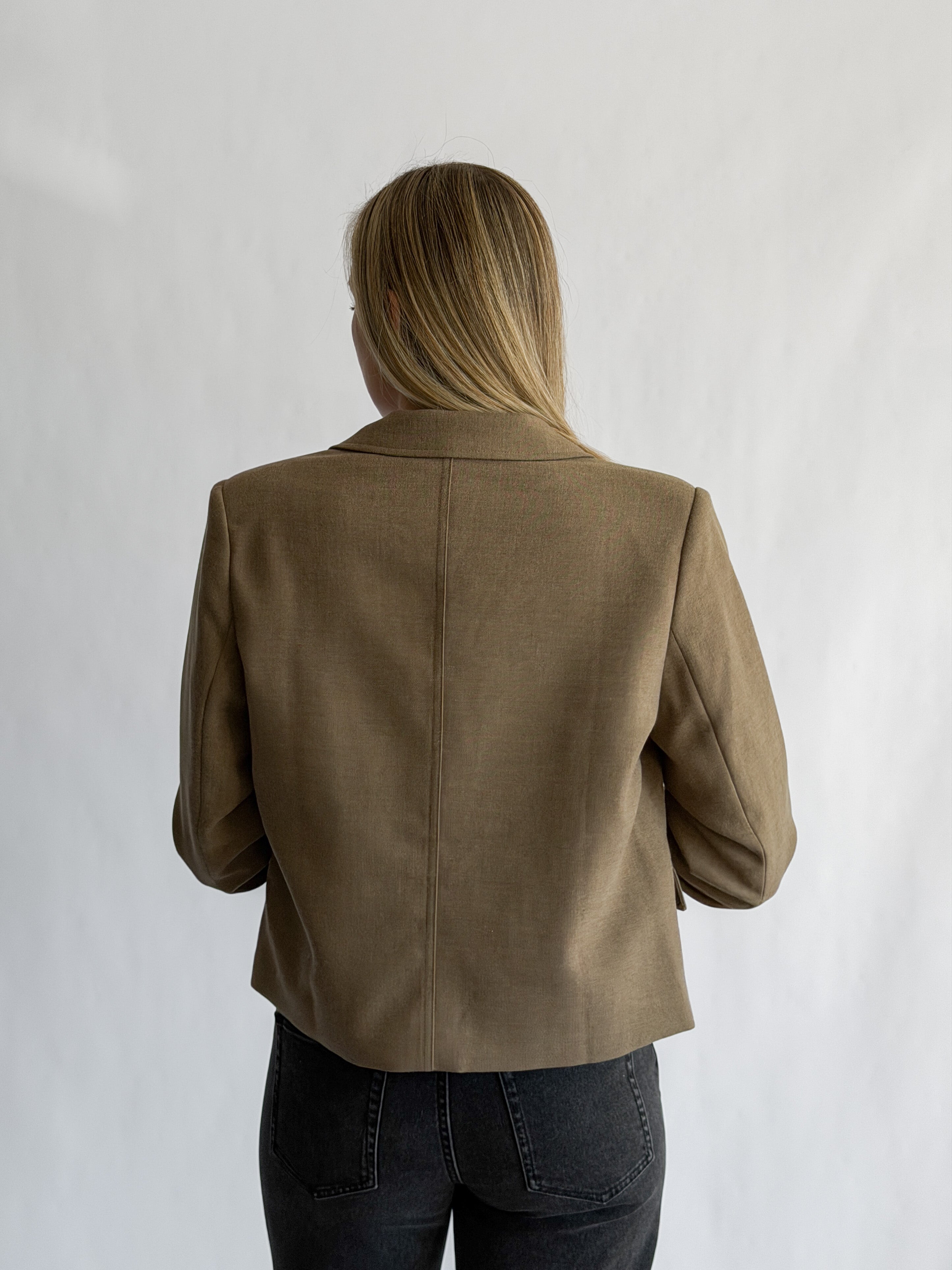Rowan Taupe Boxy Crop Buttoned Blazer