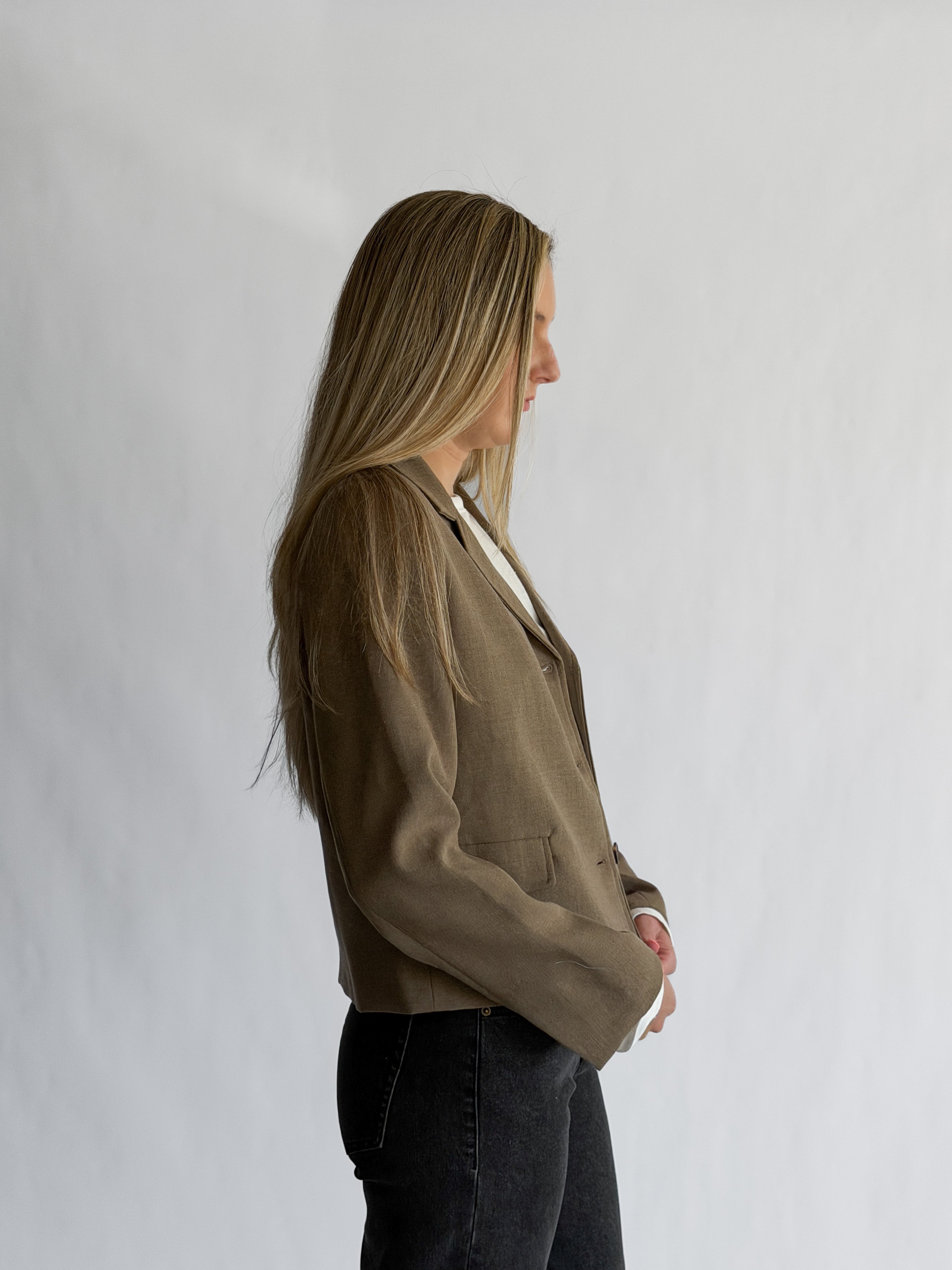 Rowan Taupe Boxy Crop Buttoned Blazer