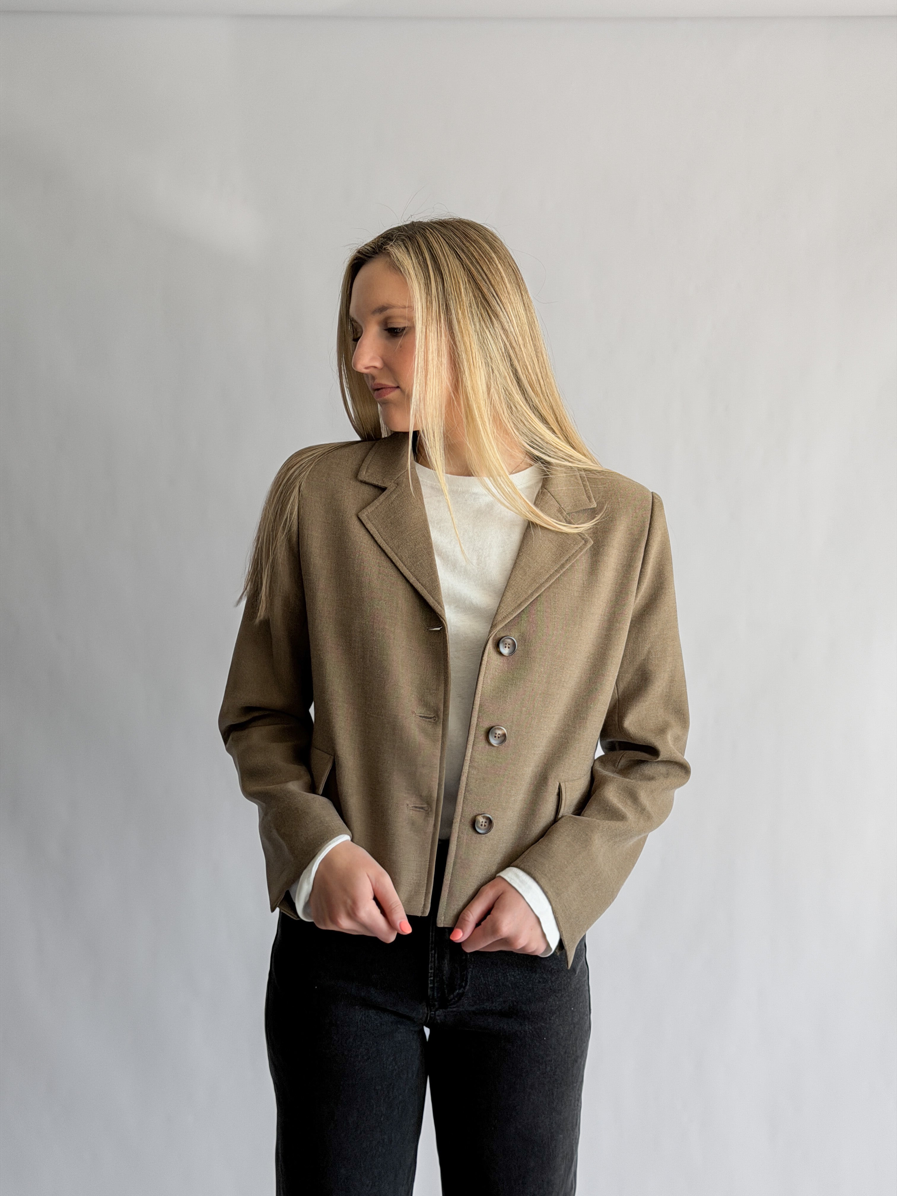 Rowan Taupe Boxy Crop Buttoned Blazer