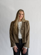 Rowan Taupe Boxy Crop Buttoned Blazer