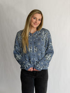 Ryder Blue Paisley Print Fuzzy Knit Zipper Hoodie Cardigan