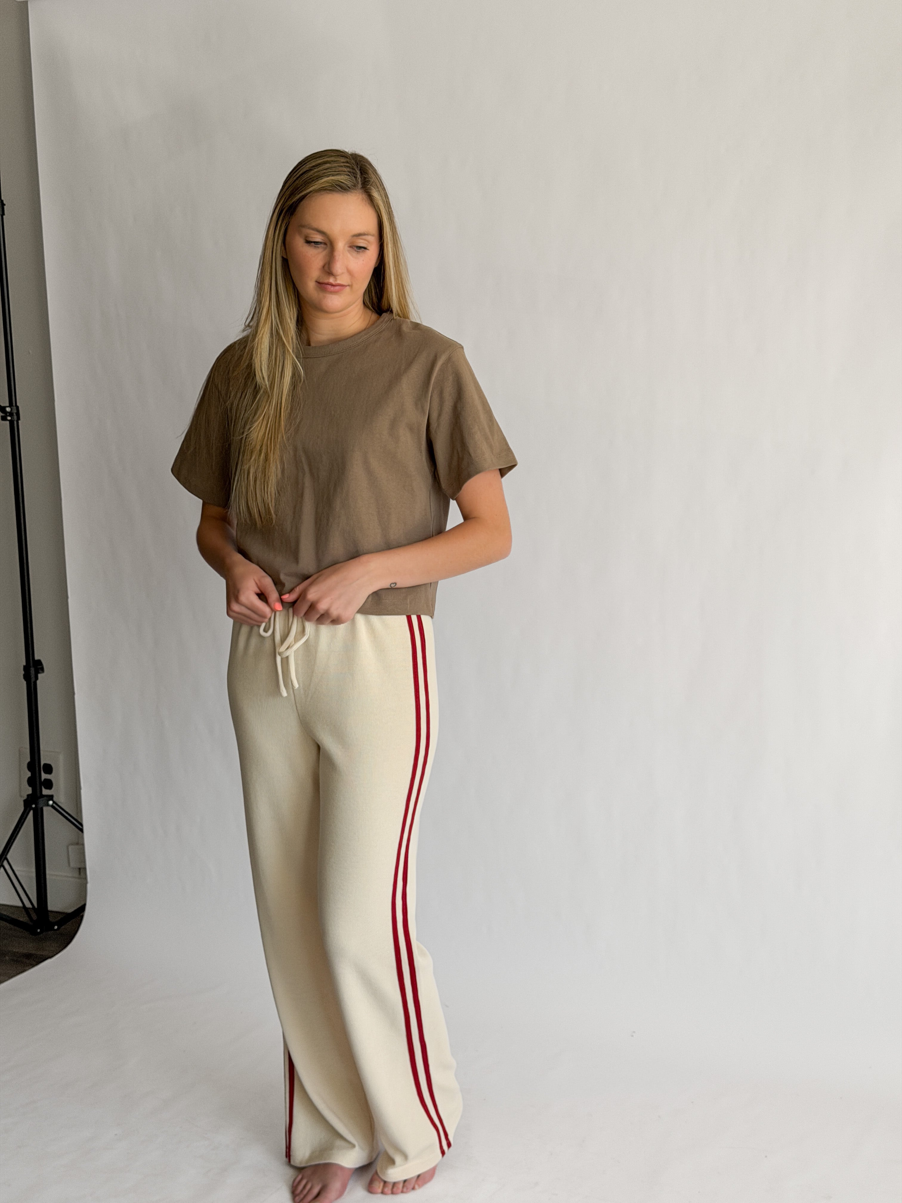 Piper Waffle Knit Stripe Track Pants (Cream)
