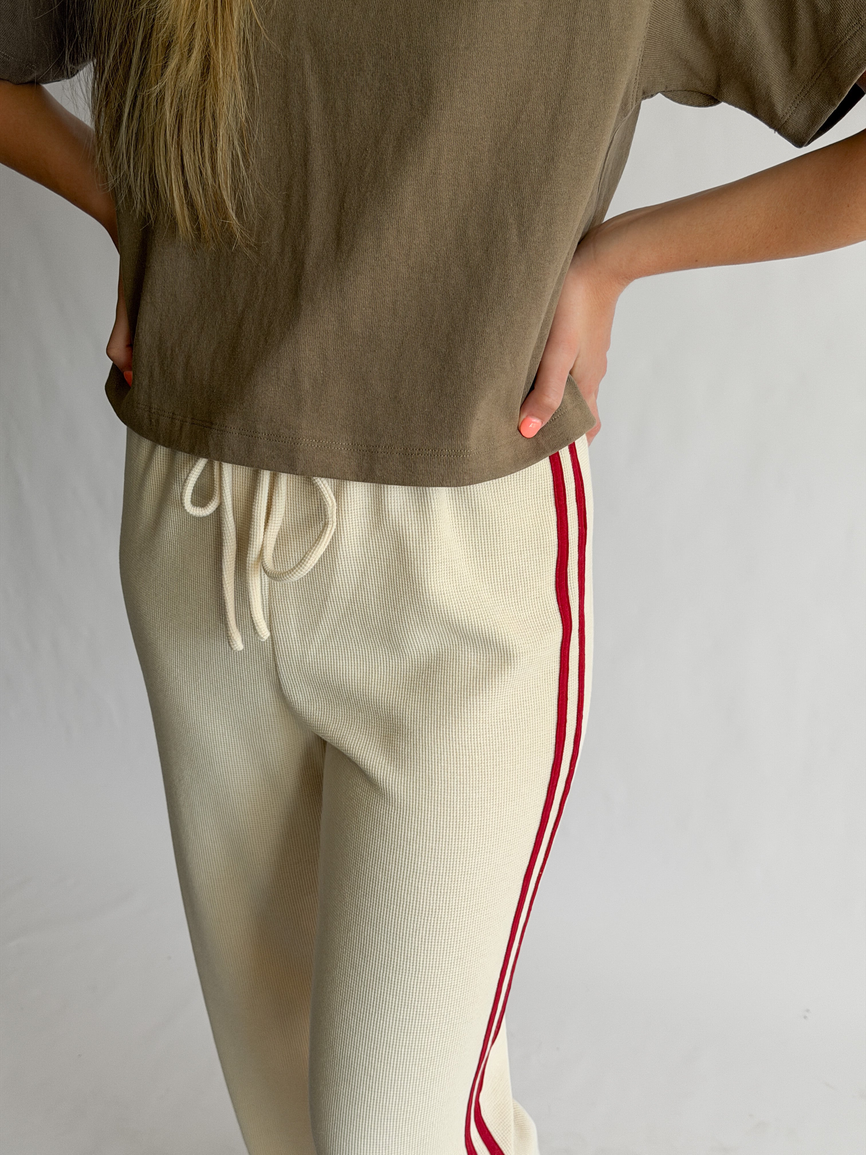 Piper Waffle Knit Stripe Track Pants (Cream)