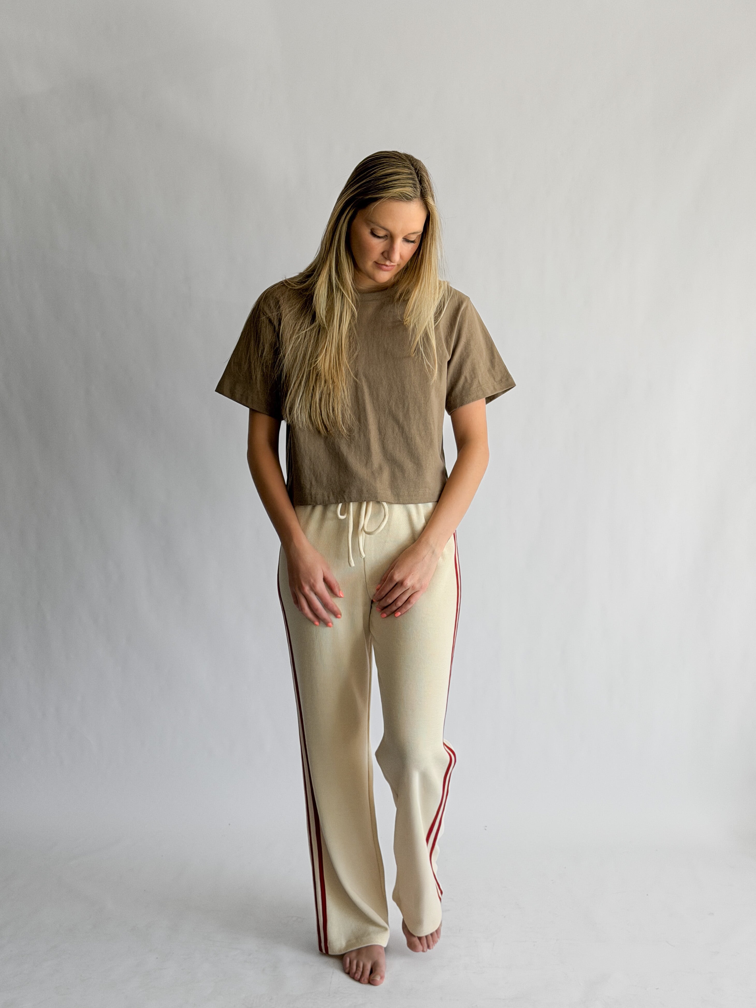 Piper Waffle Knit Stripe Track Pants (Cream)