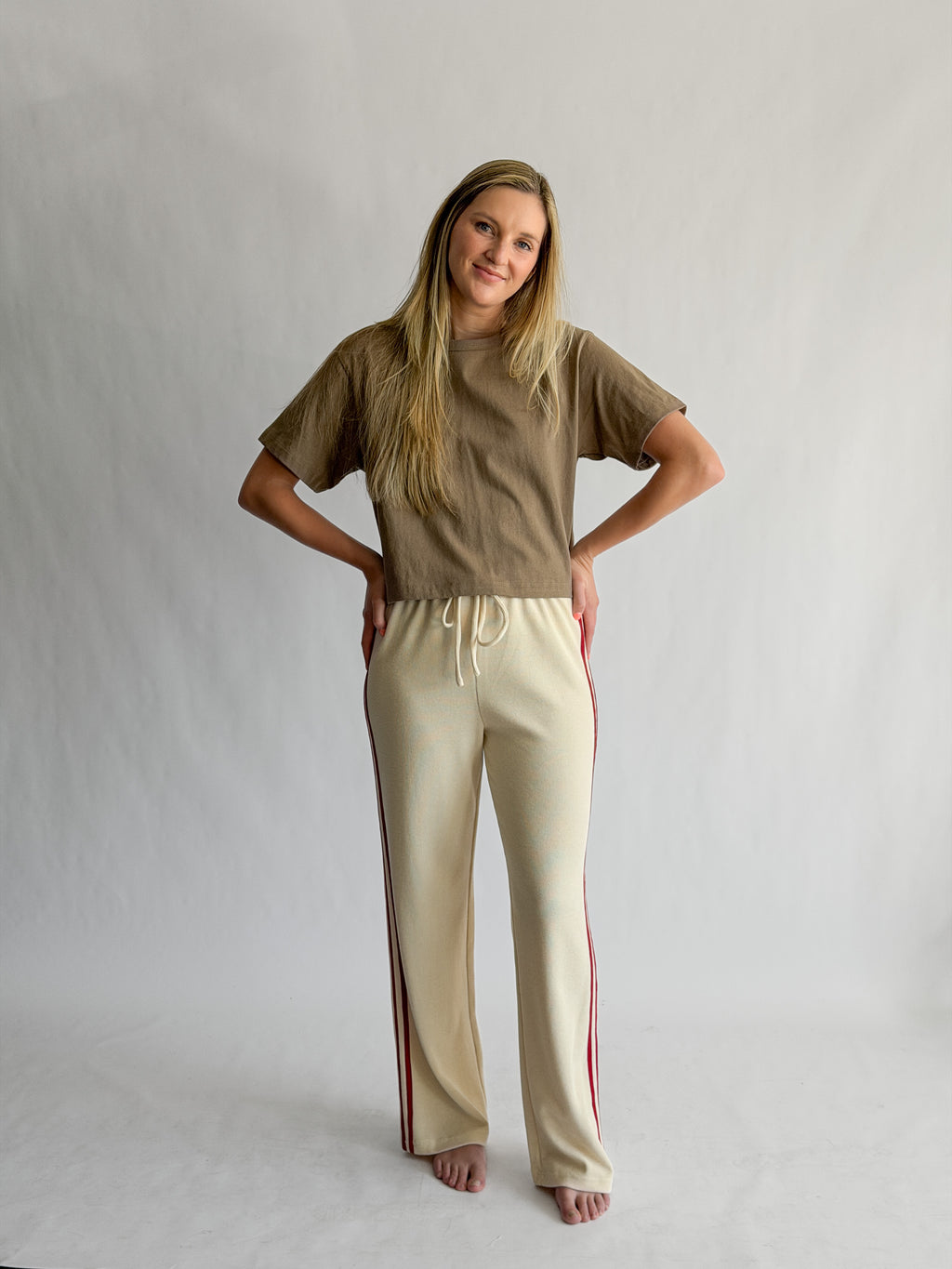 Piper Waffle Knit Stripe Track Pants (Cream)