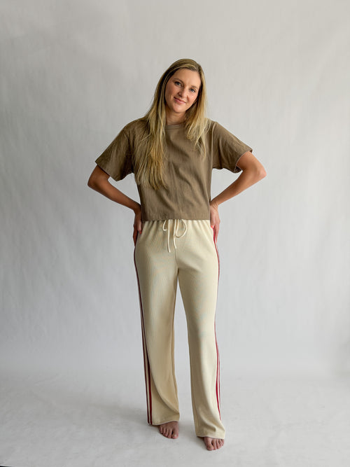 Piper Waffle Knit Stripe Track Pants (Cream)