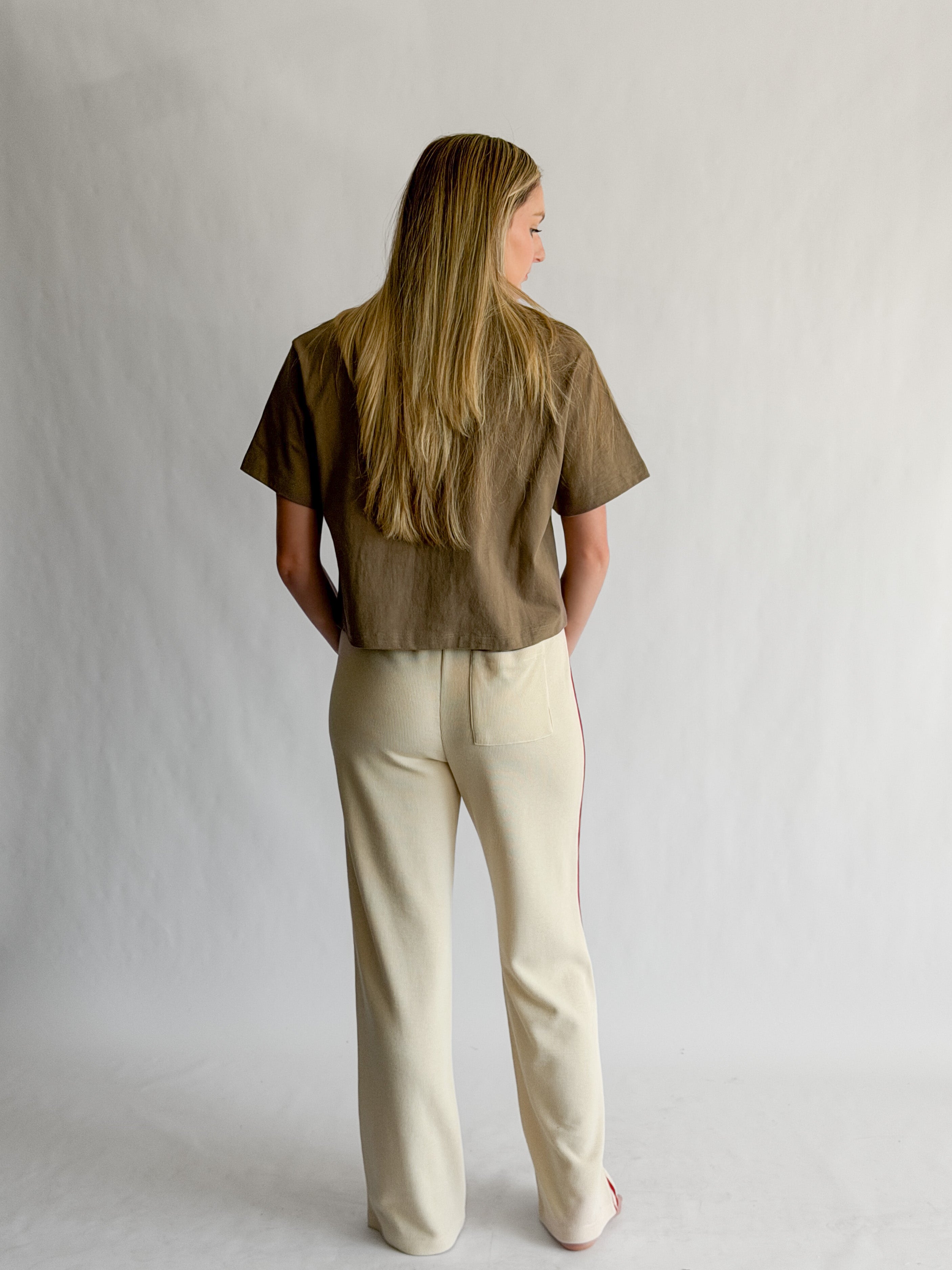 Piper Waffle Knit Stripe Track Pants (Cream)