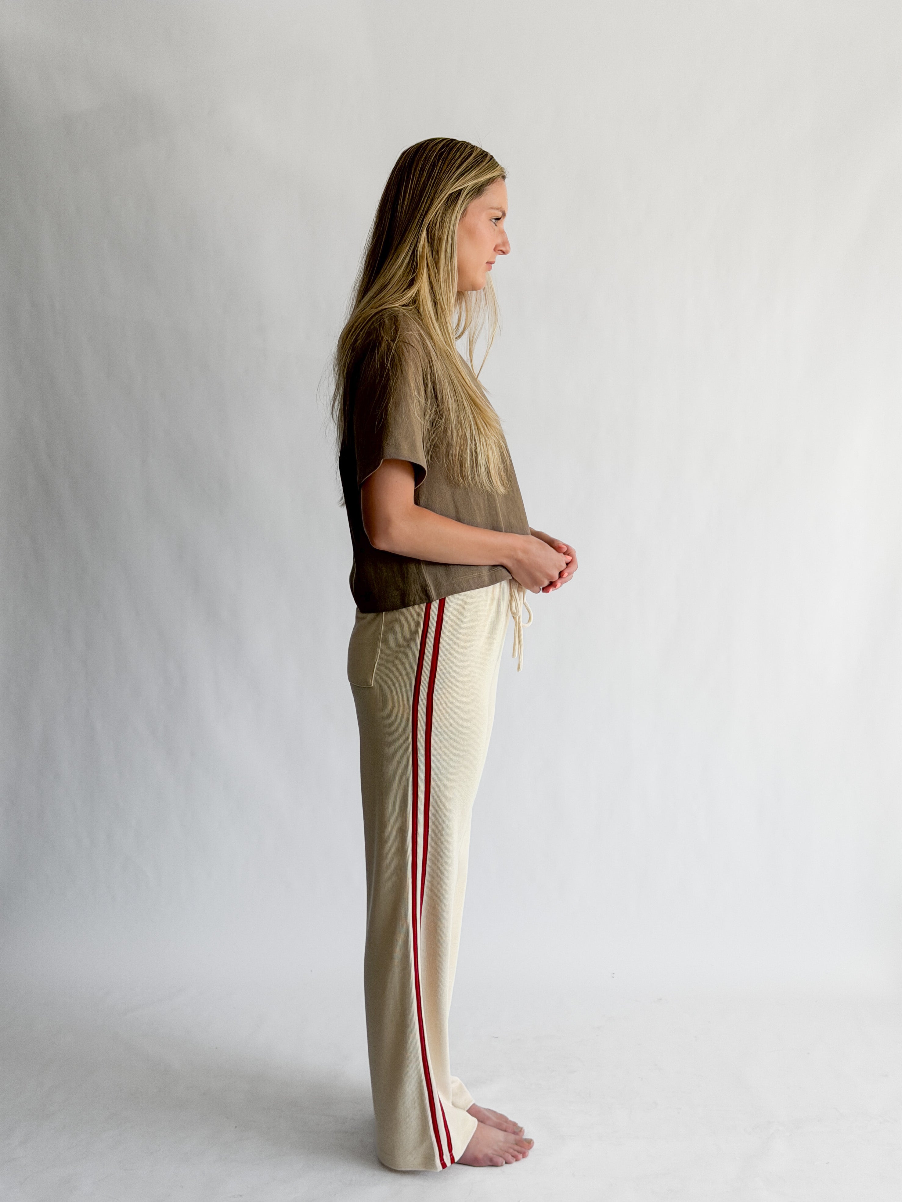 Piper Waffle Knit Stripe Track Pants (Cream)