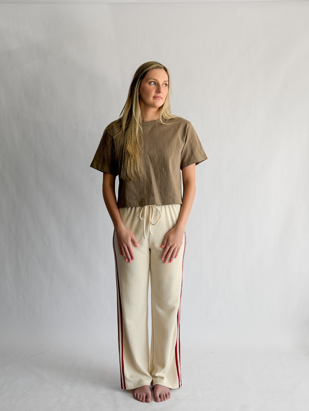Piper Waffle Knit Stripe Track Pants (Cream)
