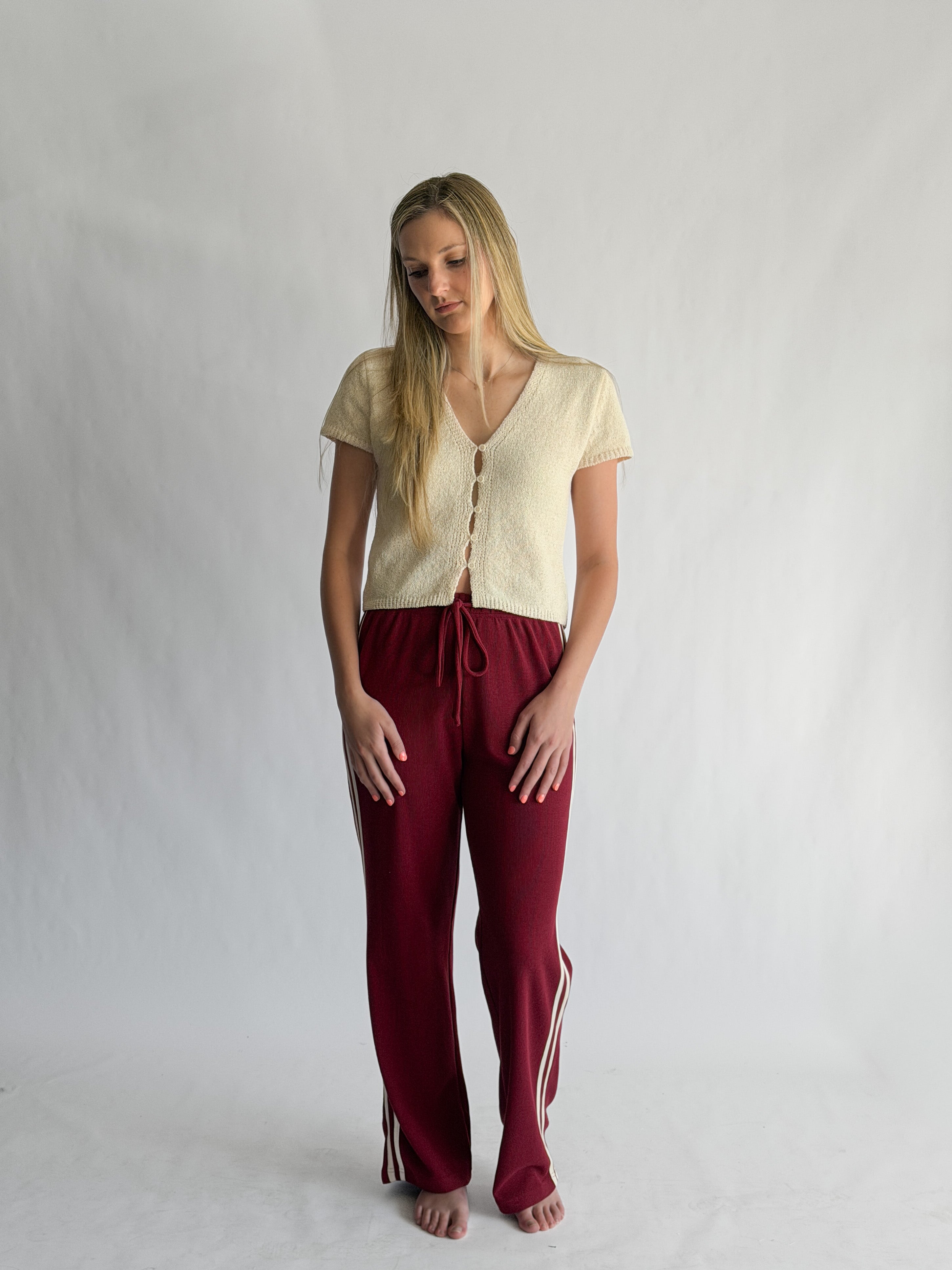 Piper Waffle Knit Stripe Track Pants (Maroon)