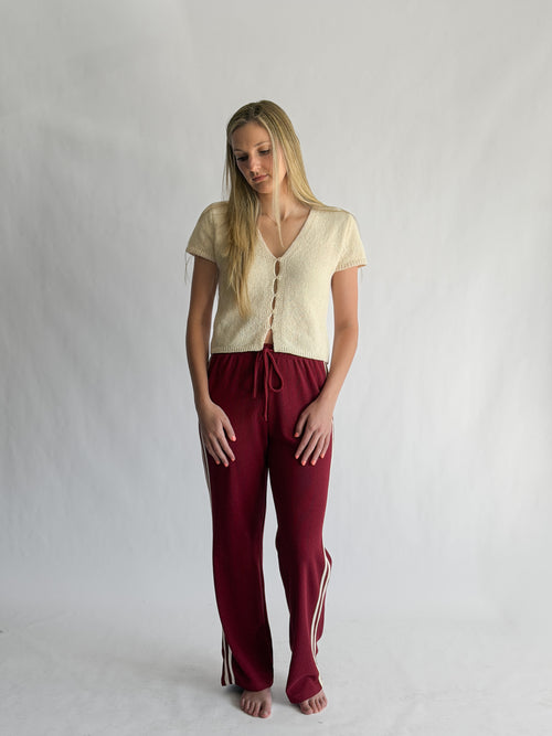 Piper Waffle Knit Stripe Track Pants (Maroon)