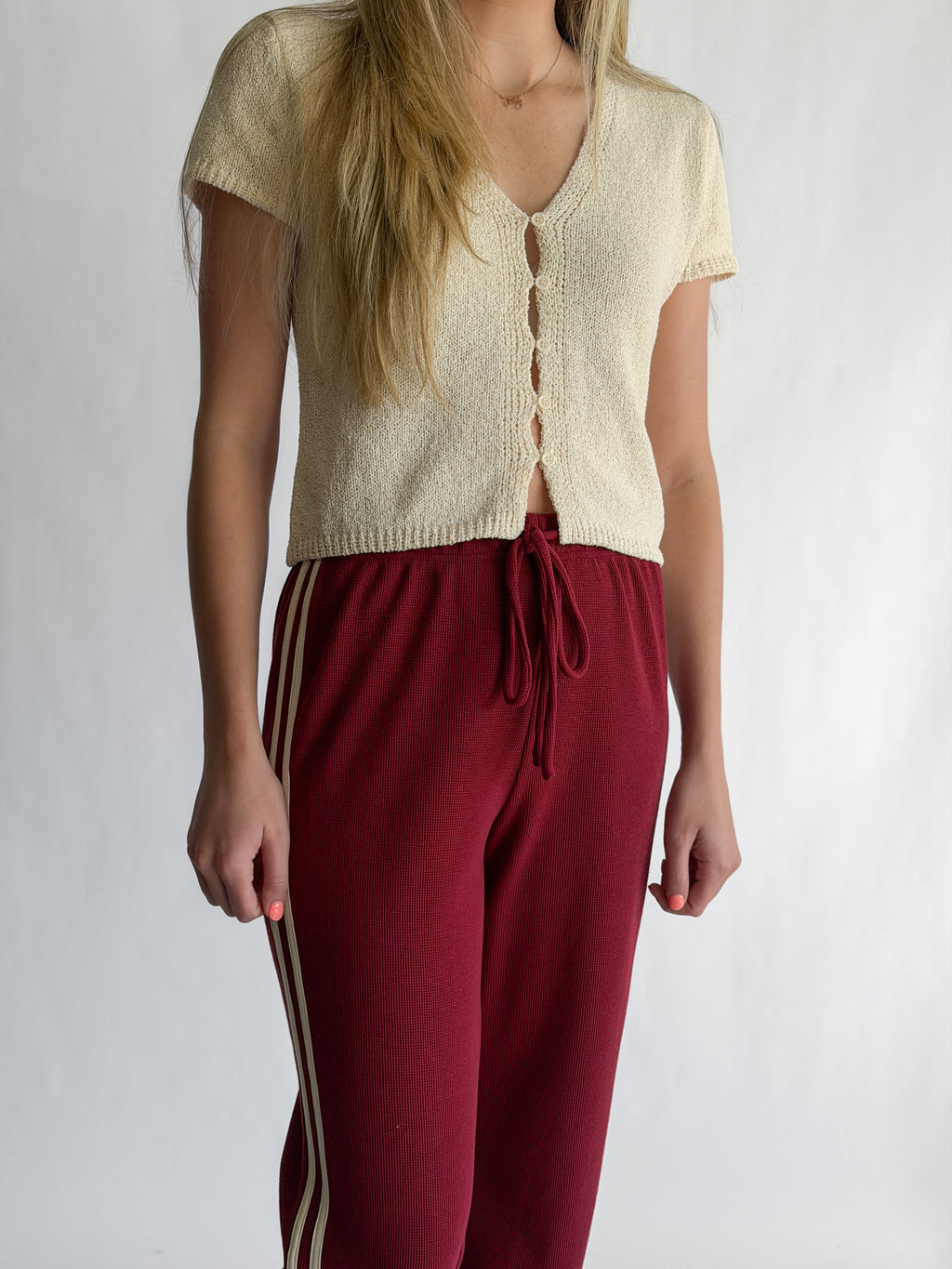 Piper Waffle Knit Stripe Track Pants (Maroon)