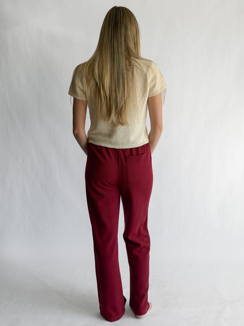 Piper Waffle Knit Stripe Track Pants (Maroon)